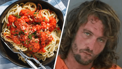 A drunk man was arrested while eating spaghetti
