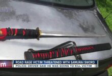 A Florida man threatened people with a samurai sword after a traffic accident