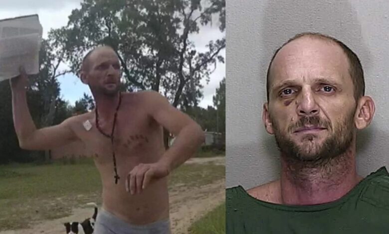 A Florida man dressed only in underwear hit the deputy sheriff in the face with a Bible and screamed "I condemn you"