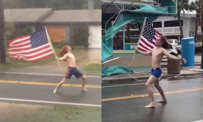 Shirtless Florida man travels to Myrtle Beach to take on Hurricane Florence